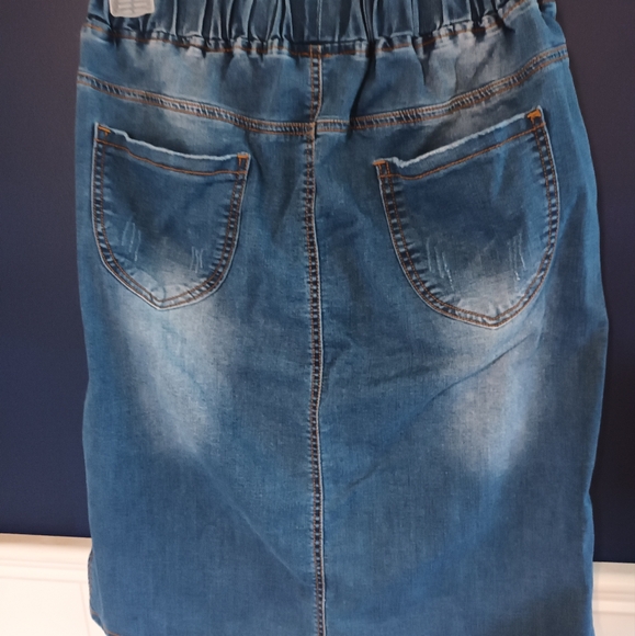 Ladies Rose Applique 2XL Blue Jean Elastic Waist Skirt - Picture 3 of 6